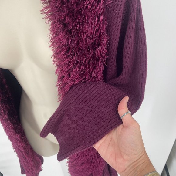 Once Again Purple Faux Fur Cardigan Sweater Medium 3/4 Sleeve Bratz Phoebe Y2K - Picture 3 of 9